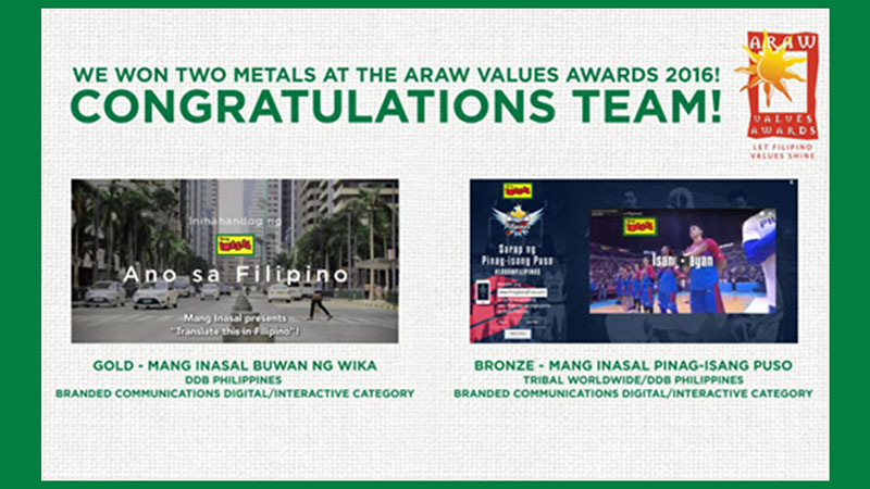 Mang Inasal Wins Gold And Bronze At Araw Awards 2016